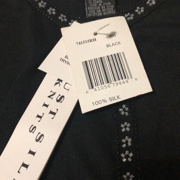 August Silk 100% Silk Black Open Cardigan with embellished trim Small - Picture 8 of 9